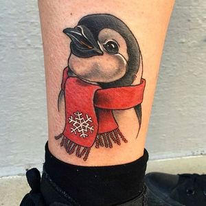 Scarf wearing penguin by Jes Ashby. #neotraditional #penguin #bird #JesAshby