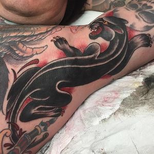 Panther armpit tattoo by Dennis Pase. #armpit #pain #traditional #panther