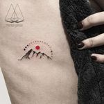 Micro mountain tattoo. #MentatGamze #Turkish #Turkey #tattooartist #microtattoo #conceptual #geometric #red #mountain