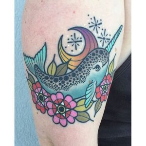 Narwhal Tattoo by Katie McGowan #Traditional #BoldTattoos #ColorfulTattoos #Colorful #KatieMcGowan