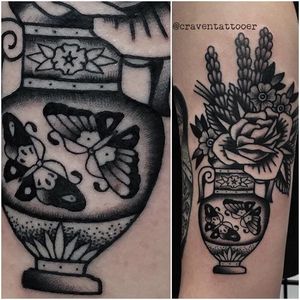 Vase Tattoo by Matt Craven Evans #vase #blackwork #blackworkart #darkart #blackworkartist #traditionalblackwork #MattCravenEvans