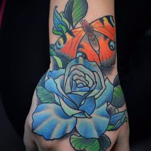Rose and moth tattoo by James Bull #JamesBull #japanese #rose #moth #flower