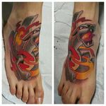 Fiery foot tattoo by Mitchel Von Trapp @Mitchelmonster #Mitchelvontrapp #Newschool #Fantasy #AtomicZombietattoo