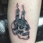 Skull and candle tattoo by Maddison Magick #MaddisonMagick #blackandgrey #blackwork #skull #candle #gothic