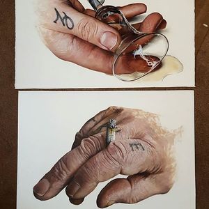 Spilt via instagram sandelands #hyperrealism #fineart #fineartist #artshare #hands #absinthe #cigarette #jackeesandelandsstrom