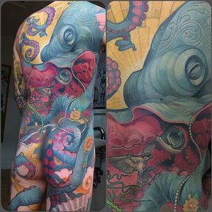 Giant octopus back tattoo by Steve Moore. #SteveMoore #Backpiece #giant #Octopus