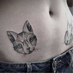 Cute cat tattoo by Taras Shtanko #TarasShtanko #dotwork #nature #cat #cathead