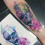 #AmandaBarroso #brasil #brazil #brazilianartist #TatuadorasDoBrasil #watercolor #aquarela #colorido #colorful #skull #caveira #cranio #unalome #rosa #rose #flor #flower