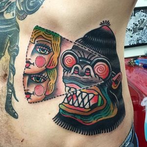Gorilla x-ray vision tattoo by Mario Teide. #MarioTeide #americantraditional #bizarre #weird #unconventional #traditional #gorilla #trippy #harambe