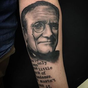 Robin Williams portrait and quote by Silvia Zed. #blackandgrey #realism #portrait #RobinWilliams #quote #lettering #SilviaZed