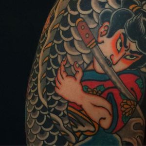 A close up shot of one of Horisada's amazing work. #Horisada #japanesetattoo #horimono #coloredtattoo #japanese