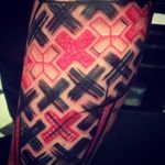 Tattoo by Cammy Stewart #RedandBlack #RedandBlackTattoos #Blackwork #Dotwork #Geometric #Abstract #CammyStewart