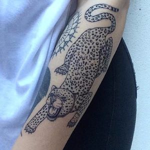 A fierce leopard tattoo by Minka Sicklinger (IG—minkasicklinger) on one of our specialists. #bookrecommendations #DurangoPublicLibrary #librarians #literature #tattoopromotion