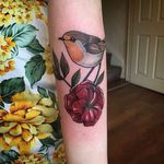 Neo traditional robin and camellia by Lydia Hazelton. #neotraditional #flower #bird #robin #camellia #LydiaHazelton