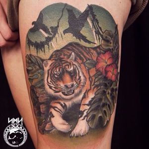 Gorgeous tiger tattoo by Scott M. Harrison #ScottMHarrison #neotraditional #nature #tiger