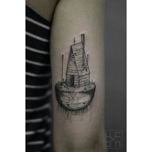 House tattoo by Victor Costa. #house #home #architecture #blackwork #victorcosta