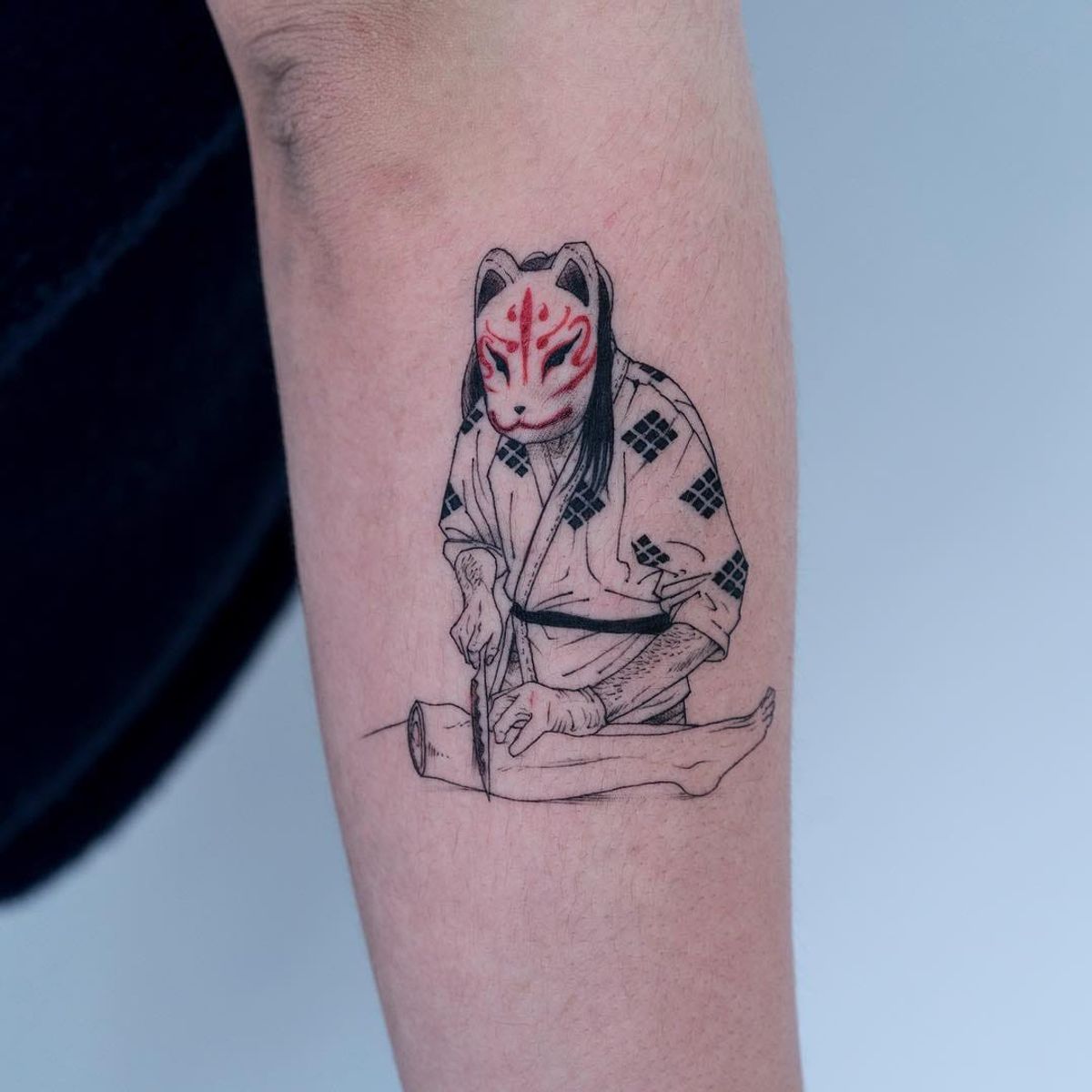 Tattoo uploaded by Tattoodo • Kitsune Yokai tattoo by Oozy Oozy yokaitattoos fineline 