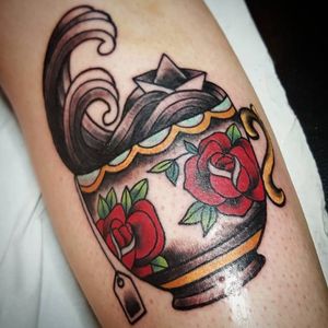 Storm in a teacup tattoo by Zoe Fraser #ZoeFraser #TheTattooedArms #rose #blackandgrey #flower #tea #teacup #storm