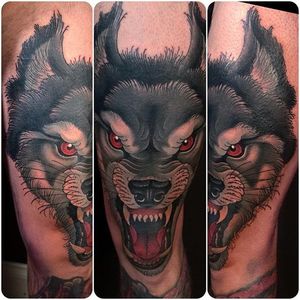 A ferocious wolf ready to attack. By Crispy Lennox. #wolf #neotraditional #styledrealism #CrispyLennox #animal