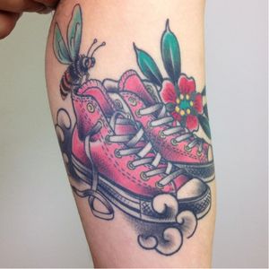 Sneakers tattoo by Helga Hagen #HelgaHagen #traditional #russian #colorful #sneakers