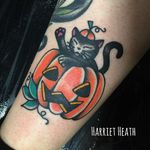 Pumpkin Cat Tattoo by Harriet Heath #pumpkin #cat #oldschool #traditional #HarrietHeath