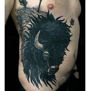 Buffalo Tattoo by Rakov #Buffalo #BuffaloTattoo #Bison #AmericanTraditional #Traditional #Rakov