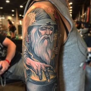 Badass wizard tattoo by Scotty Munster #ScottyMunster #ScottyMunster'screatures #colourtattoo #creatures #wizard #wizardtattoo
