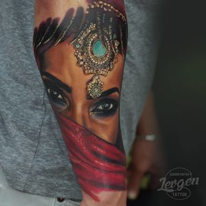 Realistic portrait tattoo #arabicwomantattoo #realistictattoos #Levgen #EugeneKnysh