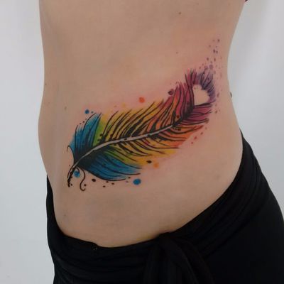 rainbow peacock feather tattoo