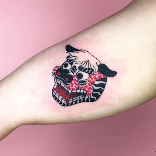 Shishimai Mask tattoo by Albie #Albie #albiemakestattoos #besttattoos #Shishimai #Shishimaimask #mask #lion #Chinesenewyear #festival #dance #puppet #Chinese