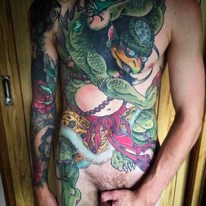 Kappa front tattoo done by Matty D. Mooney. #mattydmooney #kappa #japanese #fronttattoo