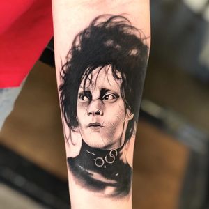 Edward Scissorhands tattoo by JimmYimier #JimmYimier #movietattoos #blackandgrey #realism #realistic #portrait #edwardscissorhands #johnnydepp #TimBurton