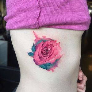 Watercolor rose tattoo by June Jung. #flower #rose #watercolor #illustrative #realism #painterly #JuneJung