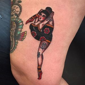 Contortionist Tattoo by Zooki #contorionist #contorionistgirl #contortion #acrobatics #gymnast #oldschool #traditional #traditionalgirl #Zooki