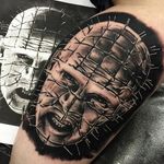 An intense portrait of Pinhead from Hellraiser by Kyle "Egg" Williams (IG— egg_ink). #blackandgrey #Hellraiser #KyleEggWilliams #Pinhead #portraiture