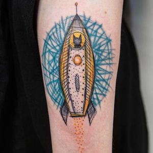 Space cat tattoo by Ms. Kudu #MsKudu #sketchstyle #sketch #graphic #space #cat #spaceship