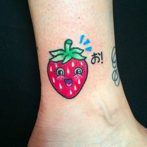 Kawaii Strawberry Tattoo by Maria Truczinski #MariaTruczinski #Cartoon #Kawaii #Cartoontattoo #Kawaiitattoo #Strawberry