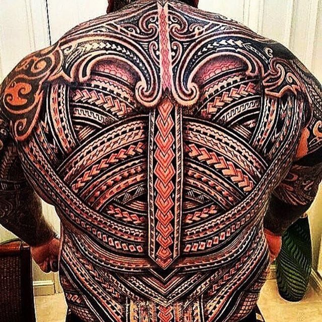 Girls Polynesian tribal back tattoo with star