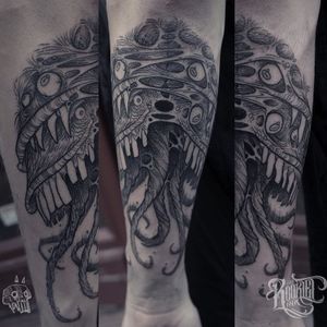 Cool monster tattoo by Sketchfield #Sketchfield #illustrative #blackwork #monster #gothic