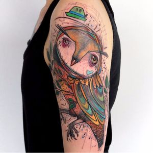 #Schwein #tatuadorgringo #coloridas #colorful #sketch #abstrata #abstract #owl #coruja #chapeu #hat