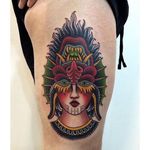 Devil Woman Tattoo by Marina Goncharova #devilwoman #devil #woman #traditional #MarinaGoncharova