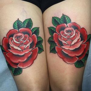 Beau Brady delivers on these beautiful reflected classic red rose tattoos. #banger #BeauBrady #bold #roses #traditionalamerican