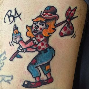 Hobo Clown girl Tattoo by Pancho #PanchosPlacas #Oldschool #Traditional #Klovntattoo #klovn #hoboclown #klovnpige