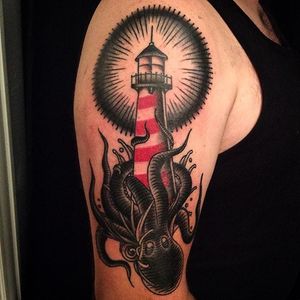 Lighthouse Tattoo by Victor Vaclav #traditional #oldschooltattoo #classictattoos #boldwillhold #VictorVaclav