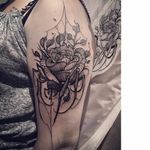 Spider rose tattoo by Jereminsky #Jereminsky #blackwork #monochrome #monochromatic #blackandgrey #trashstyle #graphic #spider #rose