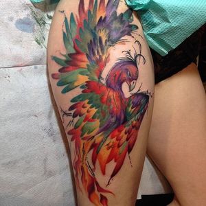 Watercolor Phoenix Tattoo by Hayli Marquiss #phoenix #watercolorphoenix #watercolor #watercolorartist #HayliMarquiss