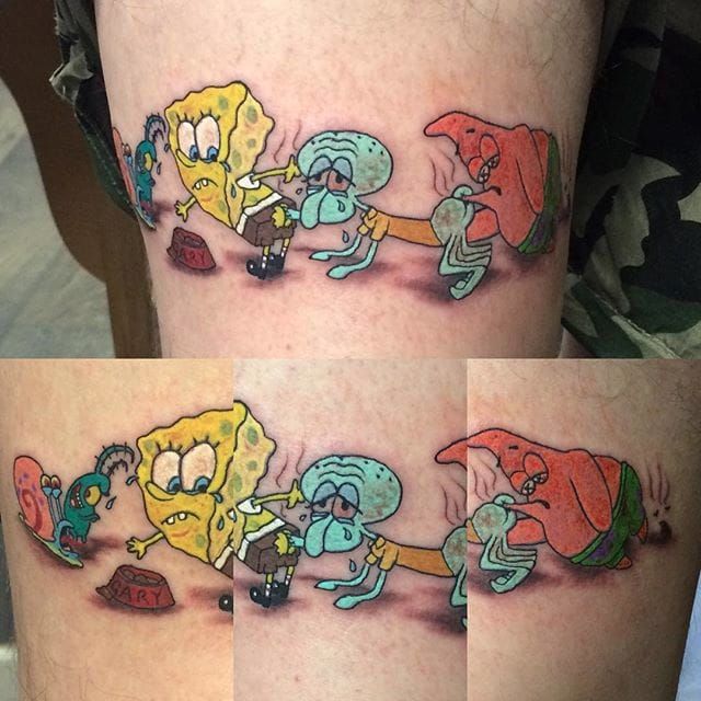 Best Friend Matching Spongebob and Patrick tattoos  Matching best friend  tattoos Cute best friend tattoos Bff tattoos
