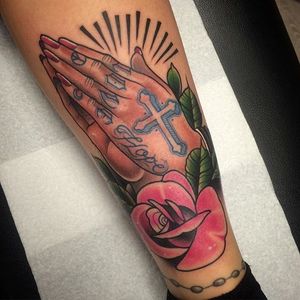 Praying Hands Tattoo by Adam Knowles #prayinghands #neotraditionalprayinghands #neotraditional #neotraditionaltattoo #neotraditionalartists #boldtattoos #neotrad #AdamKnowles