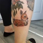 Fawn tattoo by Aimee Bray. #deer #fawn #neotraditional #AimeeBray #animal #bambee