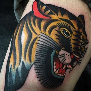 Tiger Tattoo by Jeremy Merreighn #tiger #BertGrimm #oldschool #traditional #JeremyMerreighn